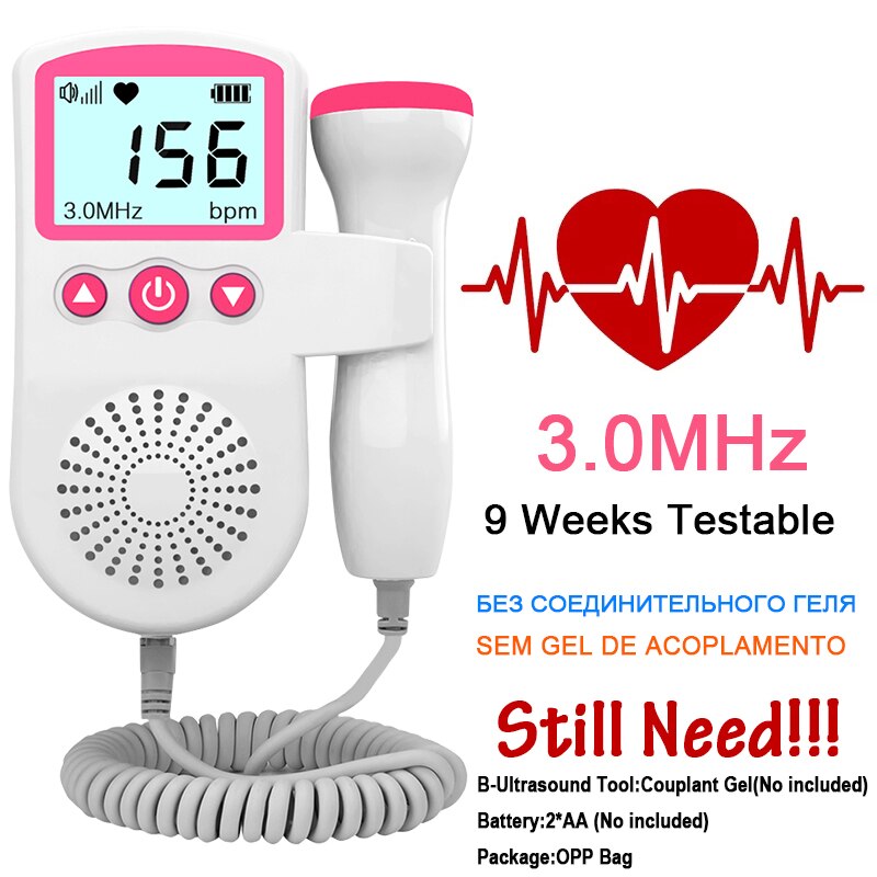 LCD 3Mhz fetal heart rate monitor Doppler backligh... – Vicedeal