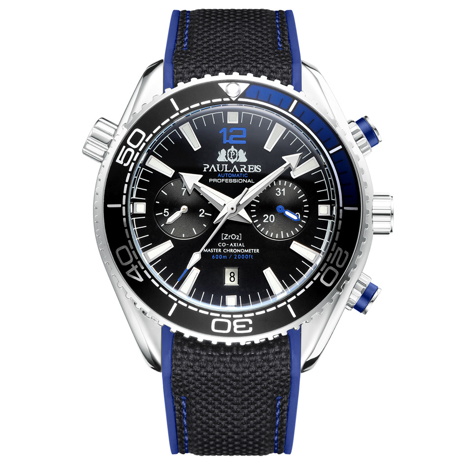 PAULAREIS P, reloj mecánico automático de lujo para hombre, correa de goma, resistente al agua, fecha luminosa, relojes de para hombre: Oro