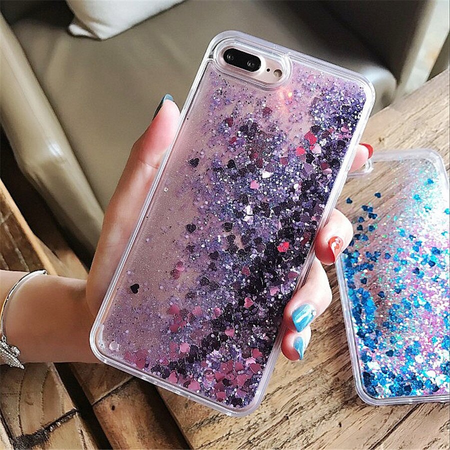 Loves heart glitter stars dynamic liquid drijfzand zachte tpu telefoonhoesje voor iphone 6 6s 6 plus 7 7 plus 5 5s 5se: Voor iphone 7 8 / Paars