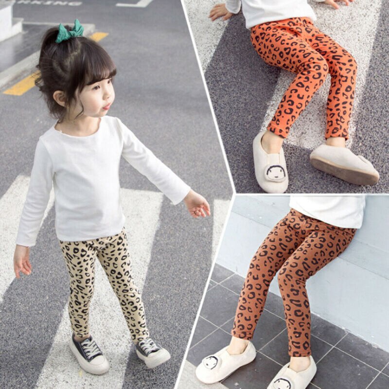 2-7y småbørn barn baby piger leopard leggings forår efterår børn piger bukser strømpebukser