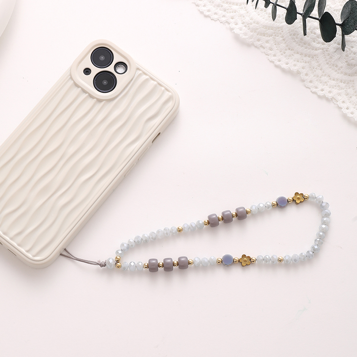 Colorful Stone with Gold Flower Mobile Phone Chain Mobile Phone Hanging Rope