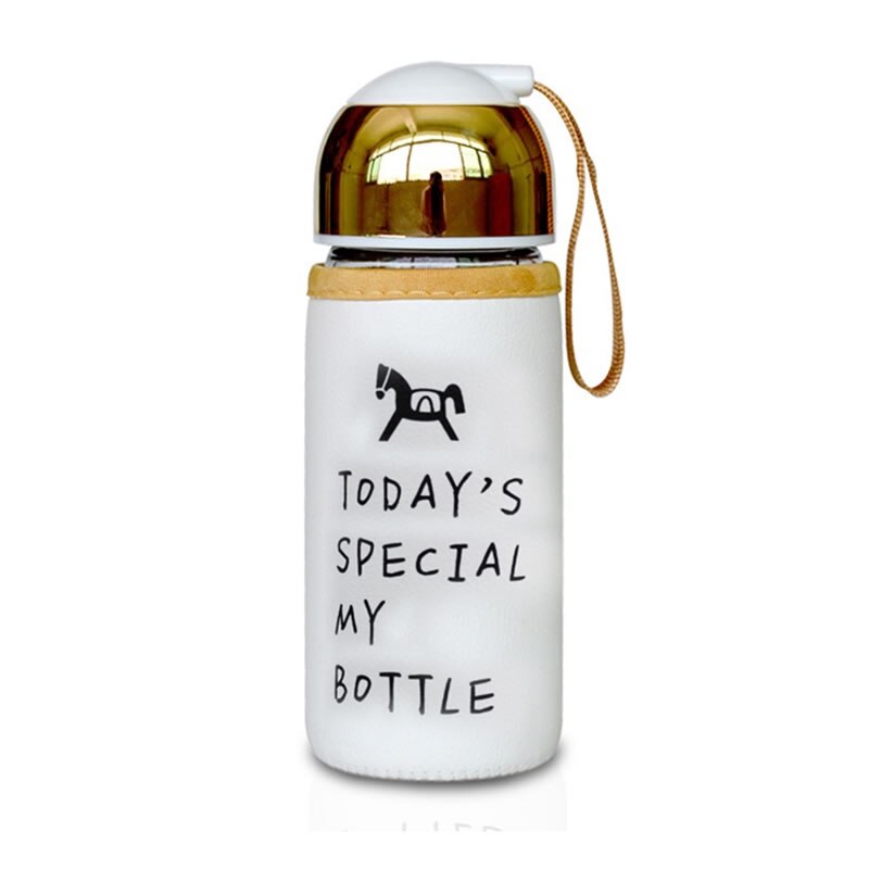 Upspirit 420mL Golden Glass Bottle with Cover Water Drinking Kettle Tumbler Portable Travel Tour Sport Protein Shaker Drinkware: Trojan