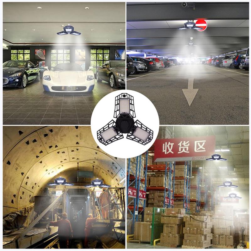 144 LED Triple Glow Deformable Tri-Fold Lamp LED Adjustable Garage Light High Bay Light 60W Ceiling Light WorkShop Lighting