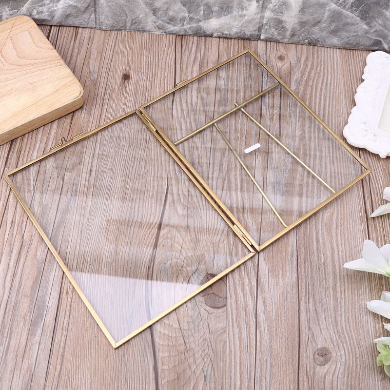 Gold Floating Metal Glass Photo Frame Desktop Wedding Pictures Portrait Display M6CE