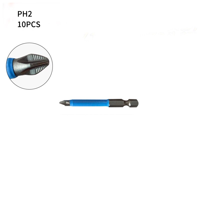10/12 pièces PH1 PH2 PH3 PZ1 PZ2 PZ3 jeu d'embouts de tournevis magnétique 1/4 "tige hexagonale anti-dérapant Phillips accessoires pour outils électriques: 10pcs PH2 65mm