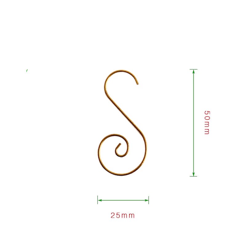 20Pcs 50Mm S Vorm Haak Metalen Hanger Kerst Ornament Levert Metalen Opknoping Haak Kerst Opknoping: 20pcs Gold