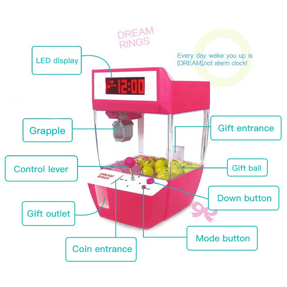 Catcher Alarm Clock Coin Operated Crane Machine Candy Doll Grabber Claw Arcade Machine Automatic Learning Toys Children