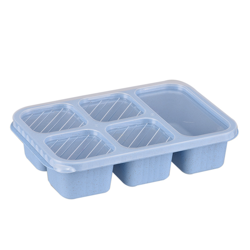 Lunchbox met vijf compartimenten en deksel, thee- en snackbox, lunchbox van tarwestro, bento-box, vershoudbakje voor snacks, snackbox.