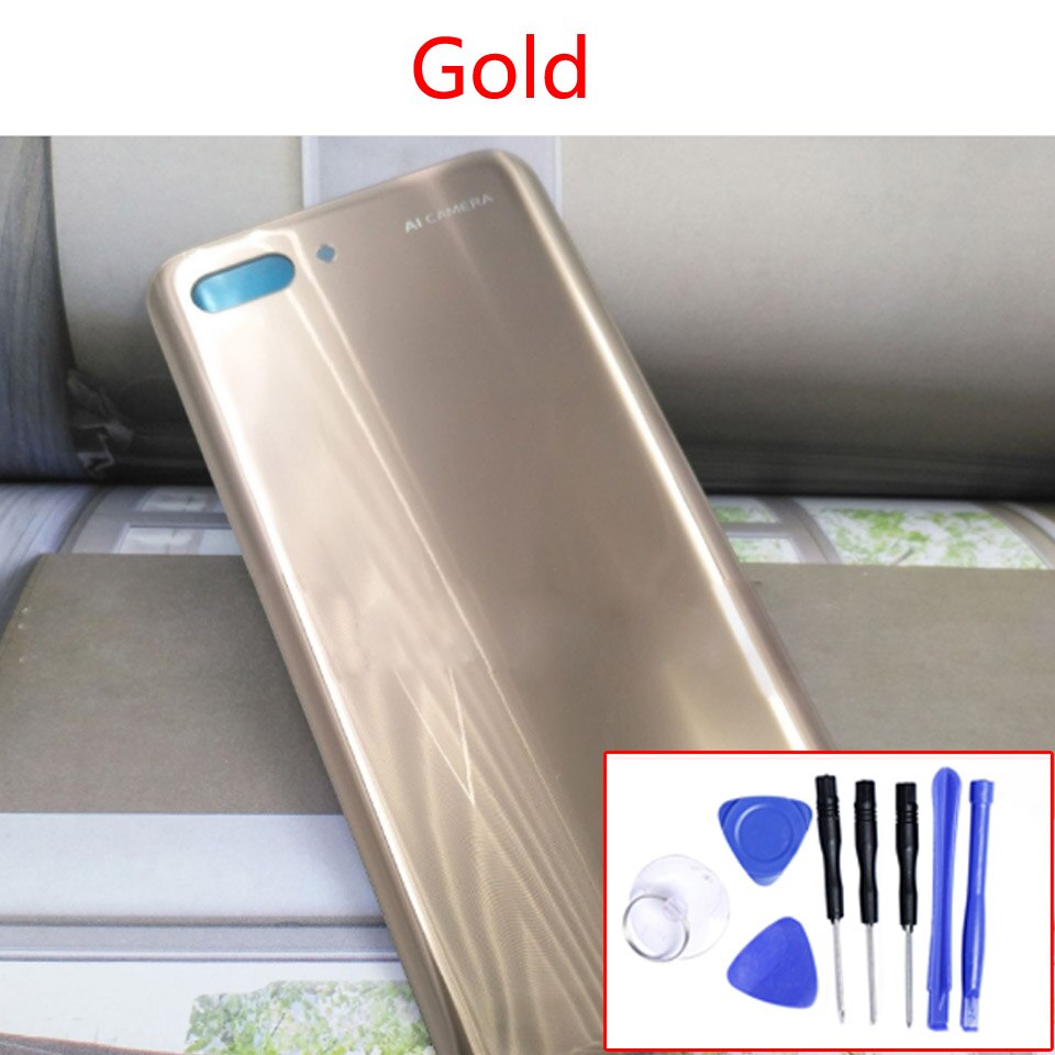 Para huawei honor 10 traseira da bateria de vidro capa porta traseira habitação caso para honor10 COL-AL00 al10 tl00 chassi escudo substituição: Gold-With tool