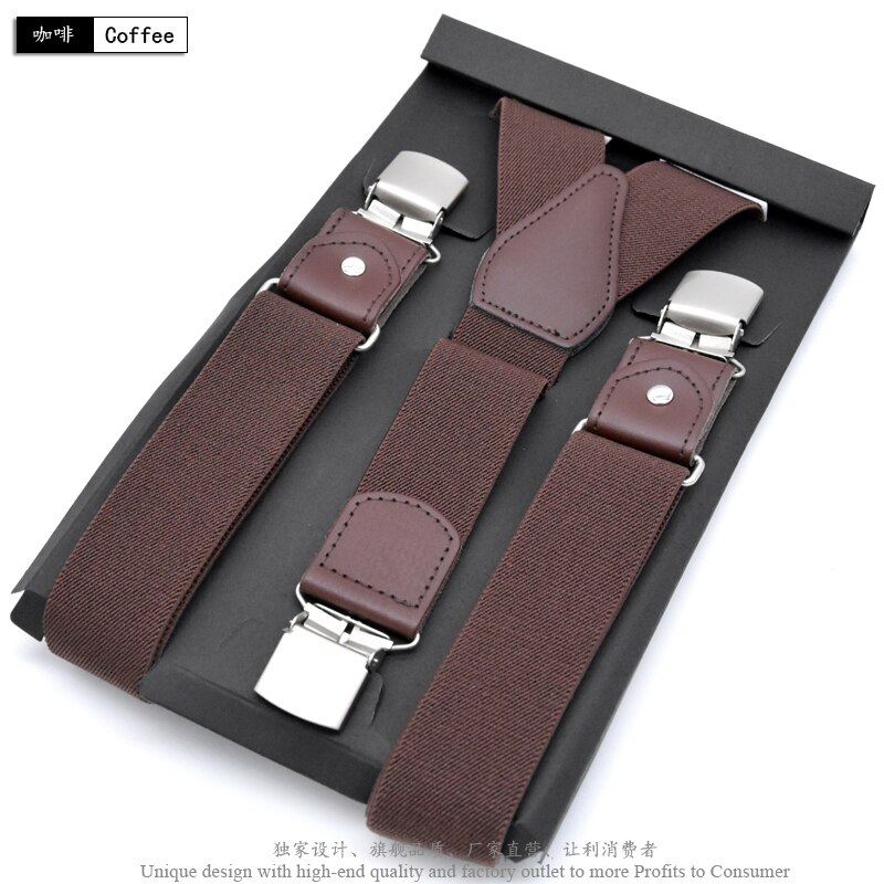 Men&#39;s Suspenders Leather Suspender Men Casual Suspensorios Trousers Strap 3.5*120cm For Dad Tirantes: Coffee