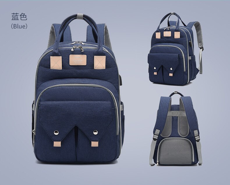 Stijl Luiertas Multifunctionele Grote Volume Mother 'S Tas Usb Oplaadbare Verpleging Rugzak: Shoulder Cover Blue