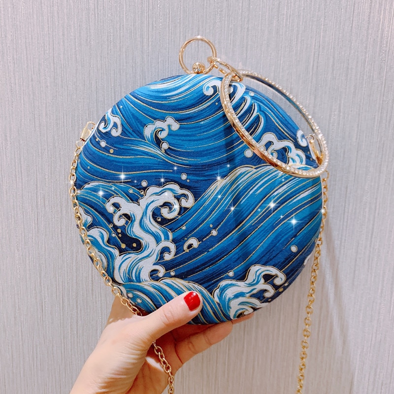 Angelatracy Chinese Style Cheongsam Vintage Classical Hanfu Circular Evening Crossbody Bag Day Clutch Hand Bags