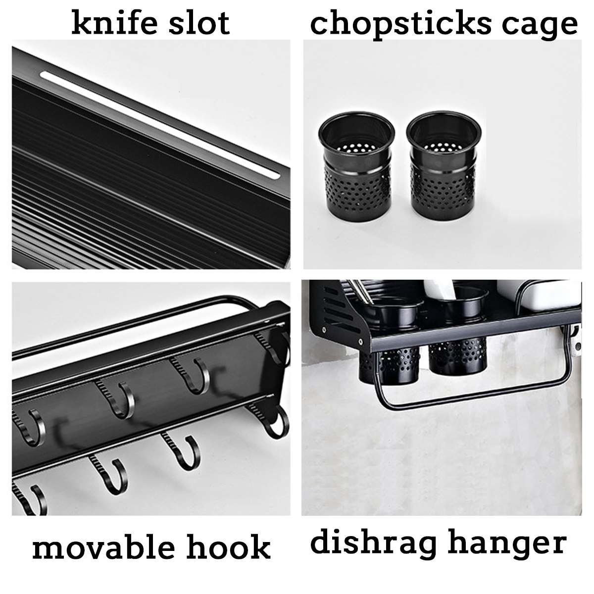 Wall-Mount Spice Racks Aluminum Kitchen Organizer Storage Shelves Utensil Spoon Hanger Hook Kitchen Gadgets Accessories Supplies