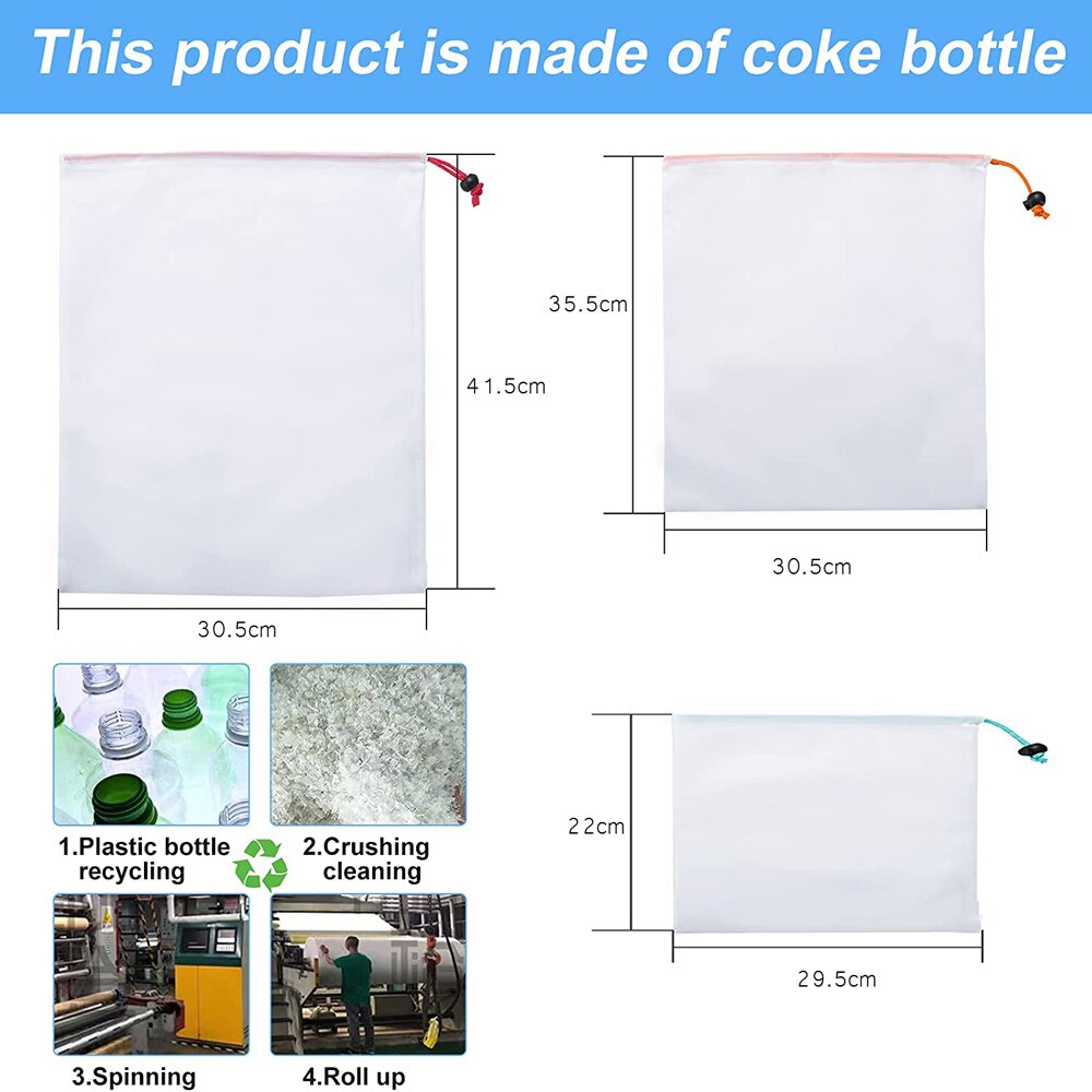 5pcs/pack Eco Friendly Mesh Vegetable Bags Reusable Produce Bags for Kitchen Supermarket Store Storage Fruit Bag with Drawstring