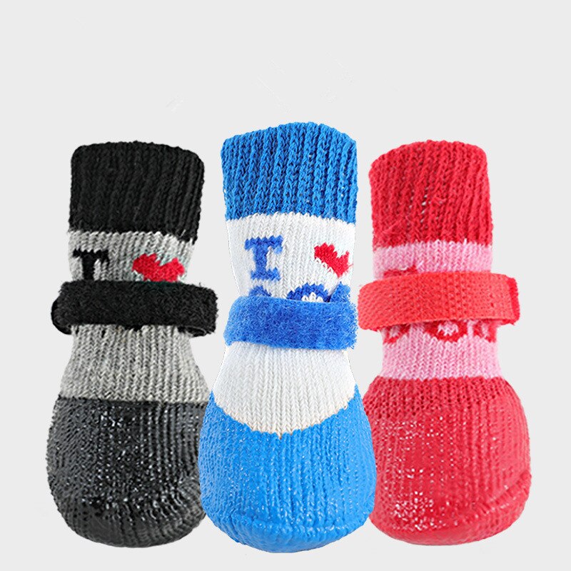 Calcetines de goma antideslizante a prueba de agua para perros zapatos de cachorro lindos amor antideslizante zapatos para mascotas pequeños Yorkshire Pomeranian Poodle Bichon Pet botas