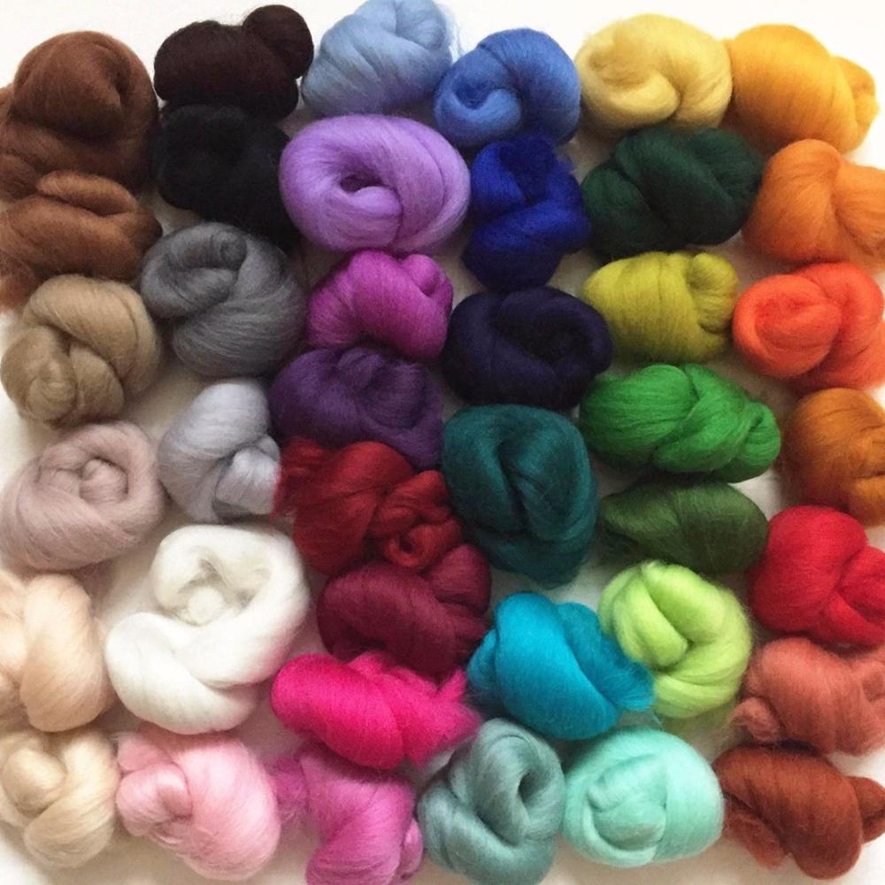 100g 20 colors Needle Felting Wool Soft Felting Wool Tops Roving Spinning Weaving Wool Fiber For DIY Crafts Needlework