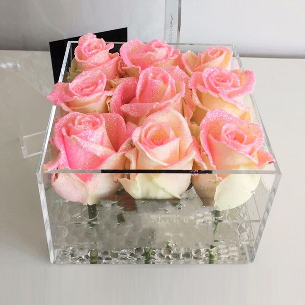 Ekstra stor klar akryl rose blomsterkasse med omslag romantiske blomster frisk-hold  #20
