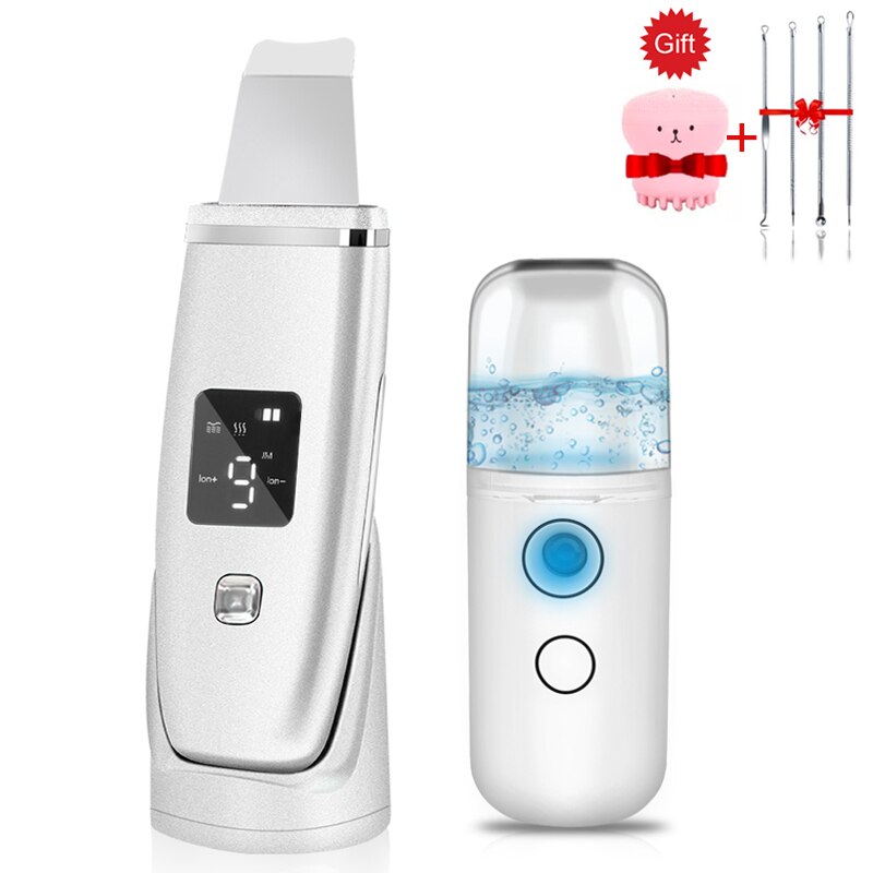 Lcd ultrasone huidreiniger en usb gezichtsstomer luchtbevochtiger diepe facelift reinigingsmachine peeling schep gezicht poriën reinigen: Witte kit zonder doos