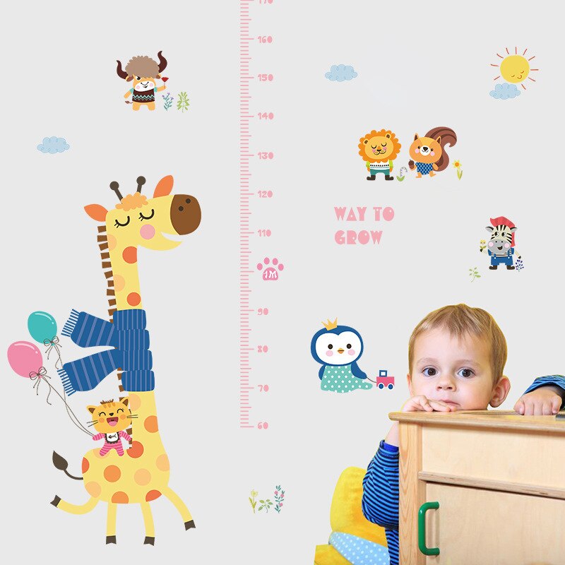 Leuke Cartoon Slapen Giraffe Muurstickers Hoogte Heerser Maatregel Kinderkamer Kinderkamer Nursery Voor Party Wanddecoratie