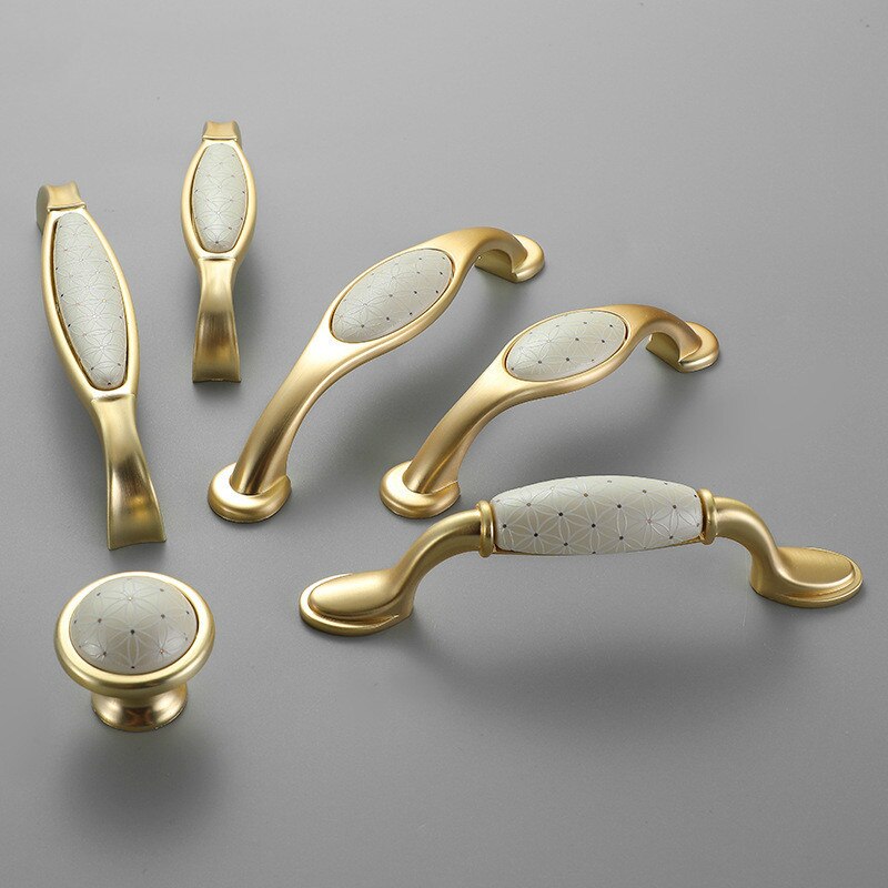 Creamic Gold and White Cabinet Handles Knobs Zinc Alloy Drawer Pulls Kitchen Door Handles Furniture Handle Door Hardware