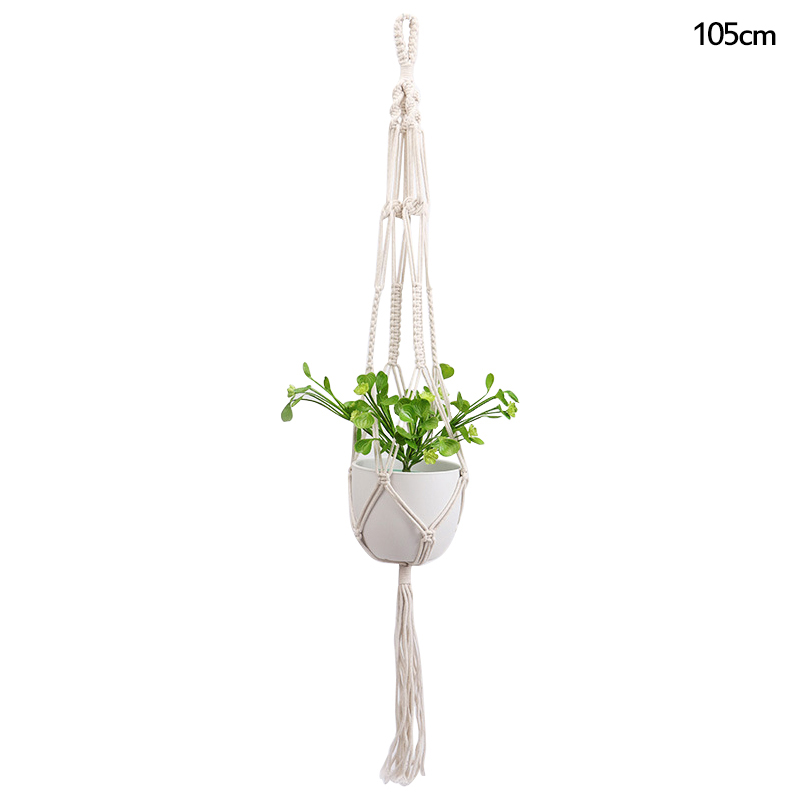 Panier suspendu en corde de coton et de chanvre pour plantes, Pot de fleur en macramé fait à la main, cintre pour plantes, fournitures de décoration intérieure et extérieure pour jardin de maison: Chocolat
