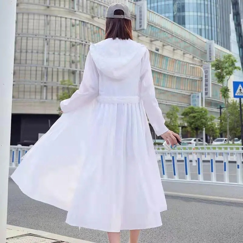 Verano 2025, nueva ropa de protección solar UV, abrigo, chaqueta larga de protección solar para mujer, prendas de vestir de coreana para mujer, abrigo de Joker con capucha: L / Verde militar