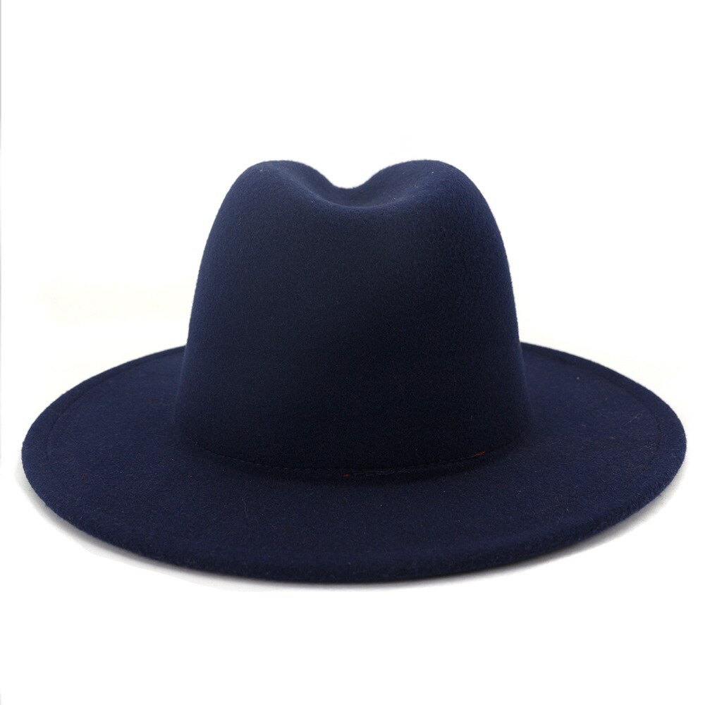 QBHAT-Sombrero de Jazz de fieltro para hombre y mujer, almazuela roja azul marino británico, visera plana, sombreros de Fedora de mezcla de lana, sombrero Vintage Panamá Trilby