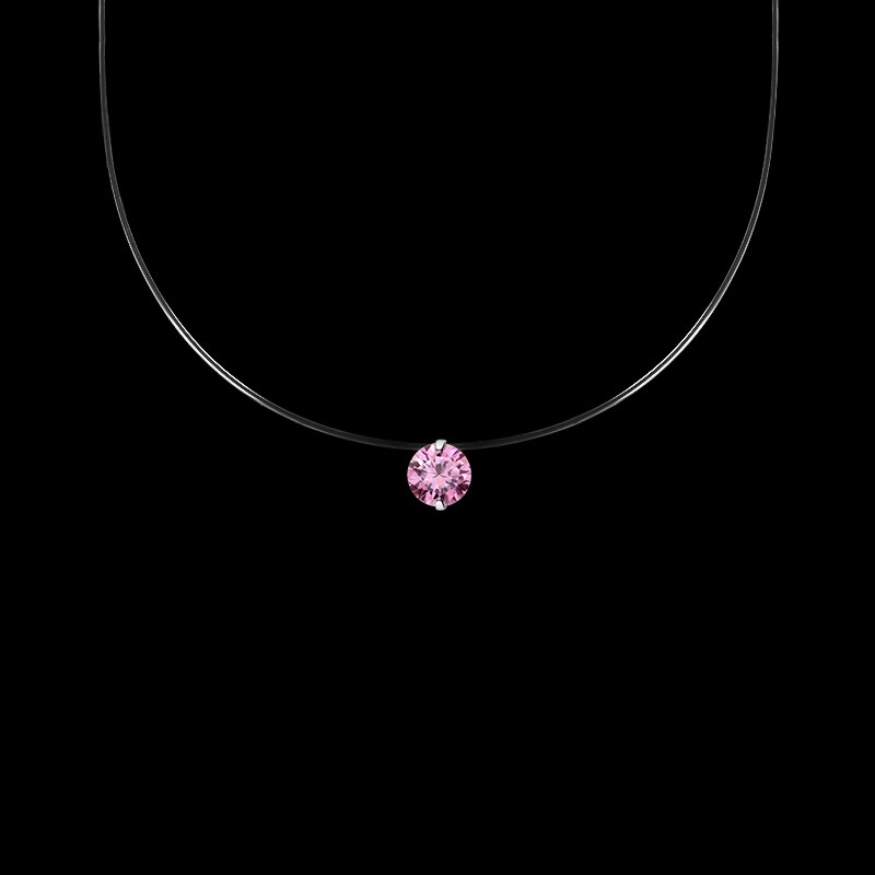 SHUANGR-collar de hilo de pescar transparente para mujer, Gargantilla con diamantes de imitación, 9 colores: 6mm pink