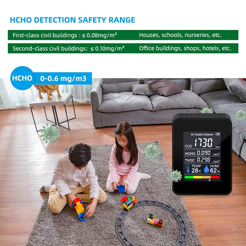 5 In 1 CO2 Meter Digital Temperature Humidity Sensor Tester Air Monitor Carbon Dioxide TVOC HCHO Detector