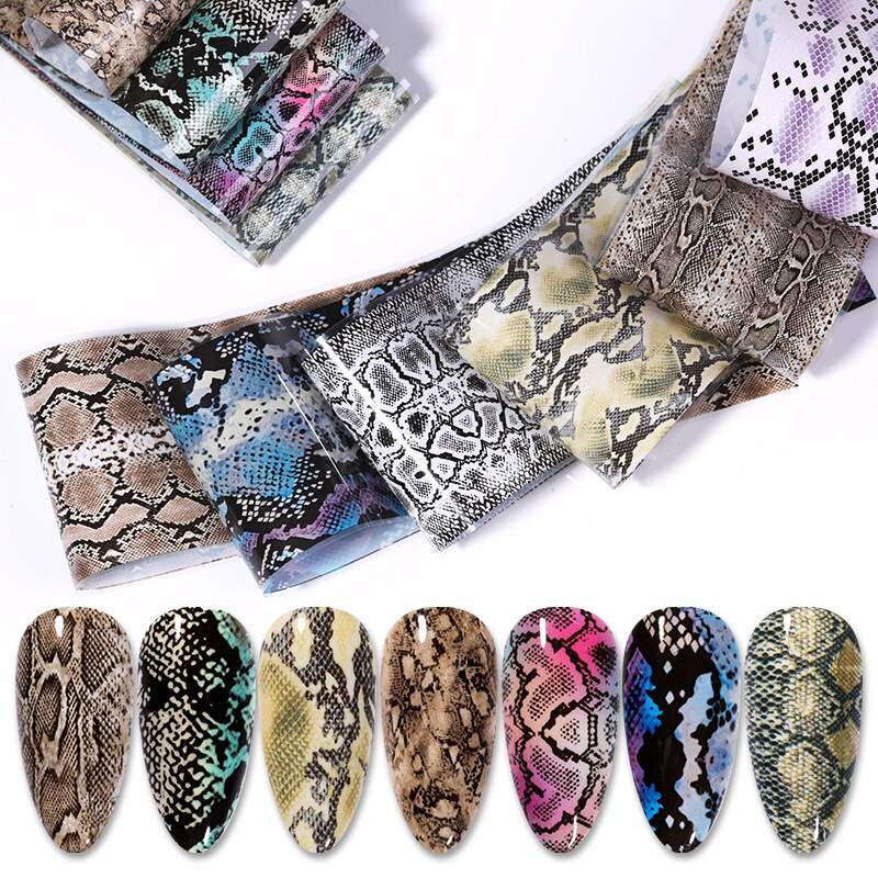 10 Stks/set Nail Art Stickers 3D Snake Skin Nail Folies Nail Transfer Sexy Folie Stickers Zelfklevende Folie Wraps Nail Art decoraties