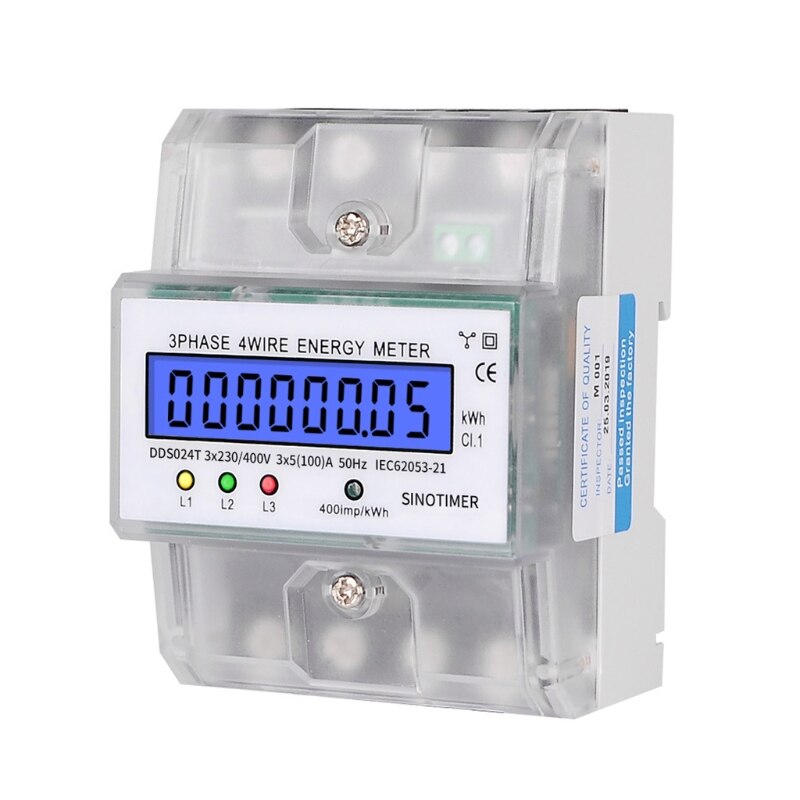 3 Phase 4 Wire Electronic Power Consumption Energy Meter Intelligent LCD Digital Backlight Display Wattmeter Home 380V 50Hz