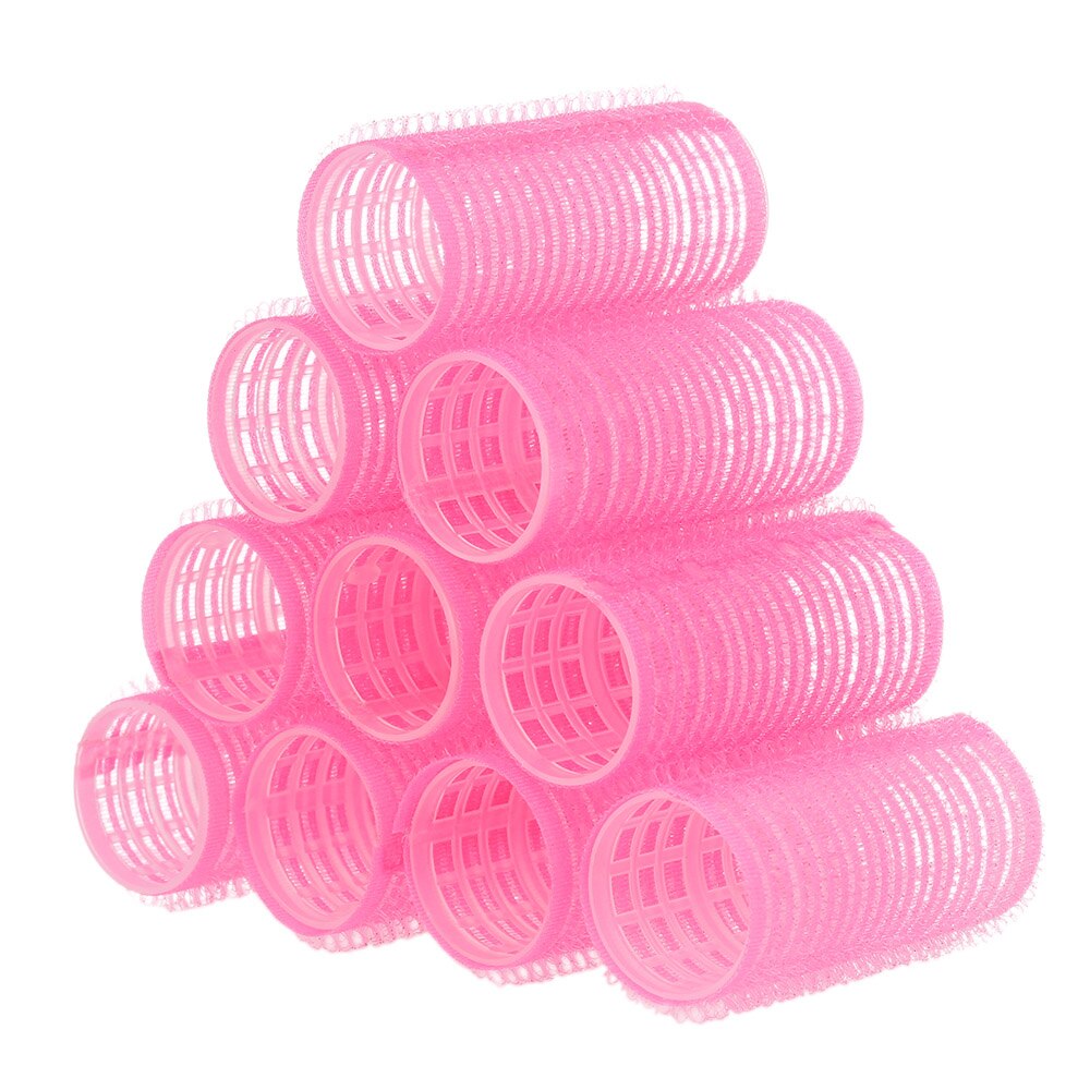 10pcs Large Self Grip Hair Rollers Pro Salon Hairdressing Curlers Multi Size Hair Salon tool: Pink