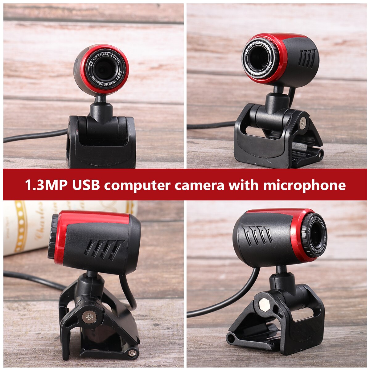 1.3MP Computer Camera Usb Opladen Microfoon Praktische Pc Camera Flexibele Webcam Zwart