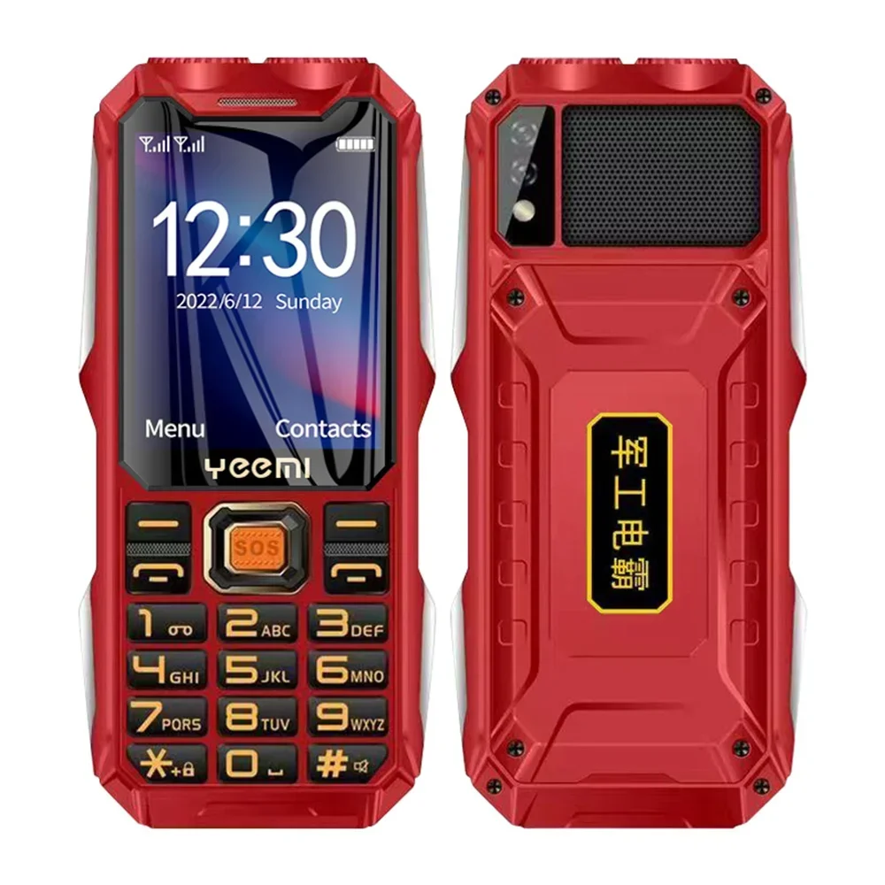 Yeemi q8 2g/4g telefone robusto à prova d' água telefones 2.6 "hd luz led 16800mah bateria grande alto-falante celular para idosos sos: Vermelho / Pacote 2