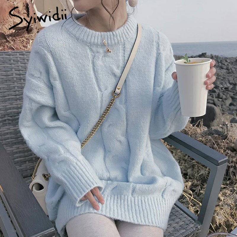 Syiwidii mohair oversize genser kvinner ribbet strikkede gensere løs solid varme søte vinterklær kvinner beige rosa blå