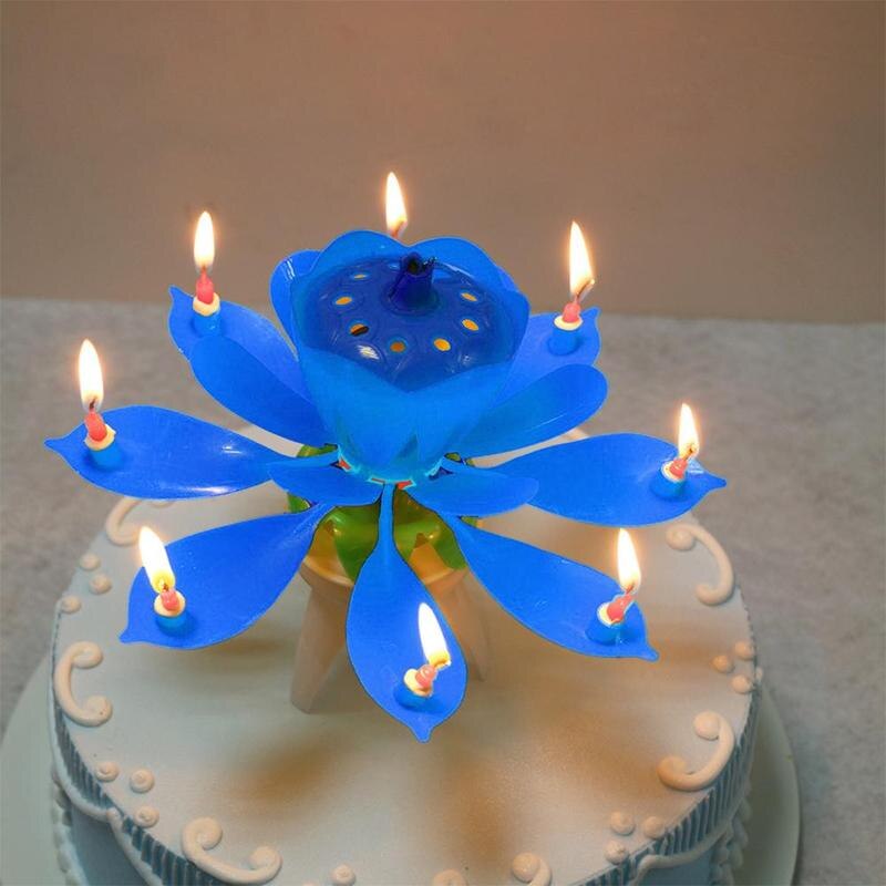 Vela de cumpleaños musical, vela plana electrónica giratoria doble para de cumpleaños, vela de loto en la parte inferior J2H1