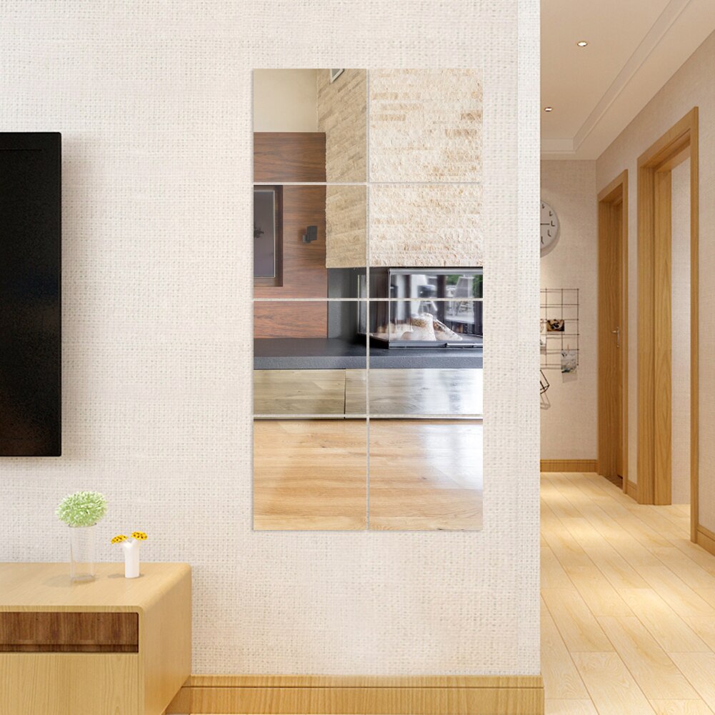 8pcs Removable Mirror Sticker Wall Decal Self-adhesive Tiles Furniture Films 3D Square Mirror Wall Art Home Bathroom Decor