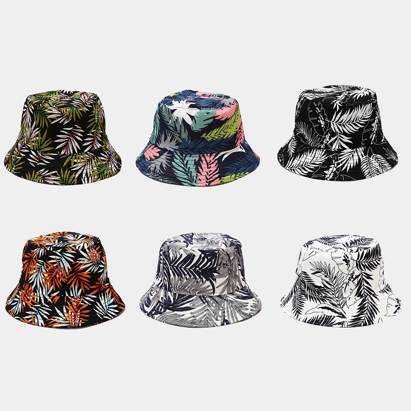 Palm Leaf Pattern Men Bucket Hat Summer Sun Protection Hat Trend Hip-hop Fisherman Hat Outdoor Hiking Hat Unisex Panama Cap