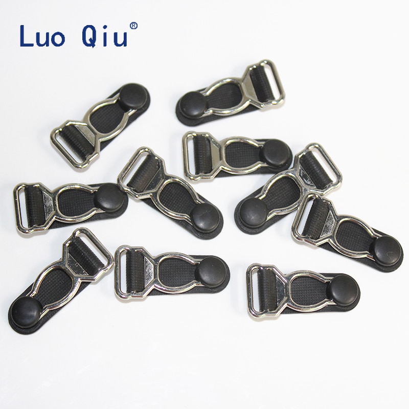 Luo qiu 1.2cm strømpebåndsbeklædning beklædningsgenstandsbeklædning tøjtilbehør syforsyning sølvmetal + sort pp bælteklemme 50 stk / lot