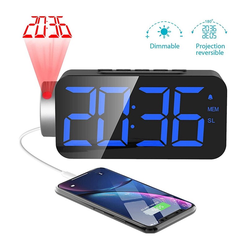 ! Projectie Wekker Radio Digitale Wekkers Voor Slaapkamers Screen Led Klok Met Usb Lader 3 Dimmer 12/24 Uur