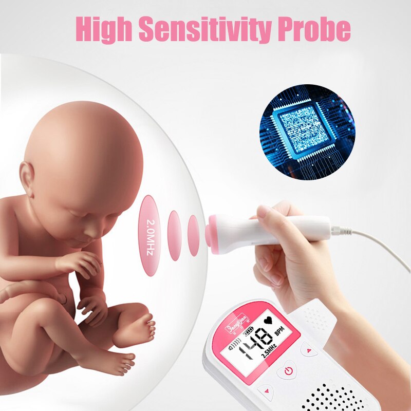 Baby pulsmåler føtal doppler baby monitor ultralyd hjem gravid doppler lcd display ekkolod doppler 2.5m ingen stråling