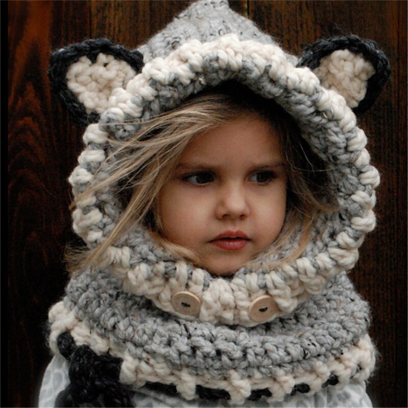 Ianlan piger vinter hat tørklæde lille ræv stil børn hættetrøje hatte lydpotte dejlige børn varme strik uld beanies tørklæder  il00193