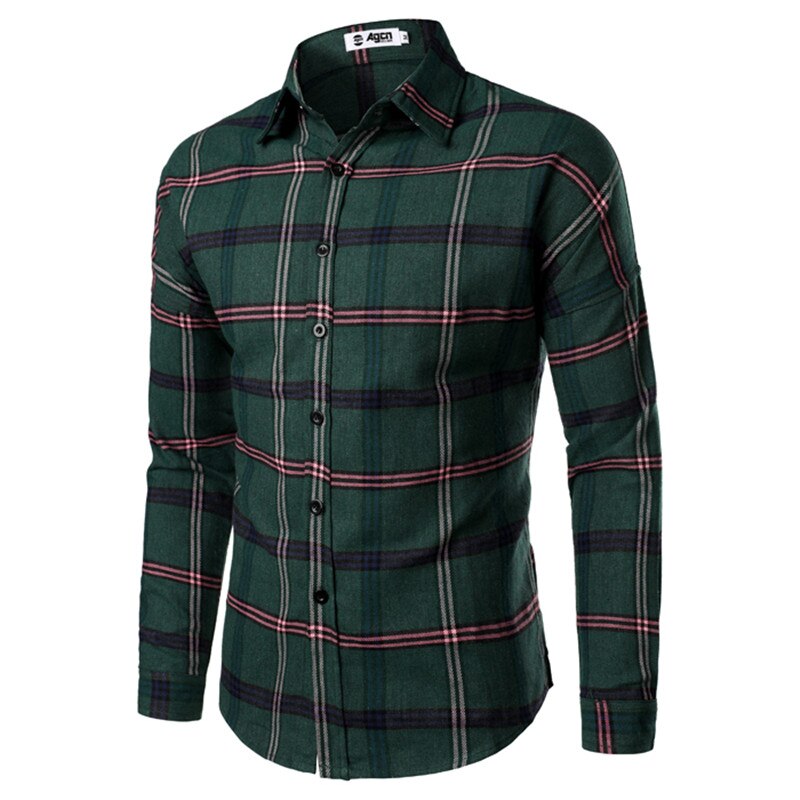 Plaid Shirt Mannen Shirts Chemise Homme Heren Shirts Lange Mouw Lente Herfst Mannen Blouse: DSB361-CS01 Green / M