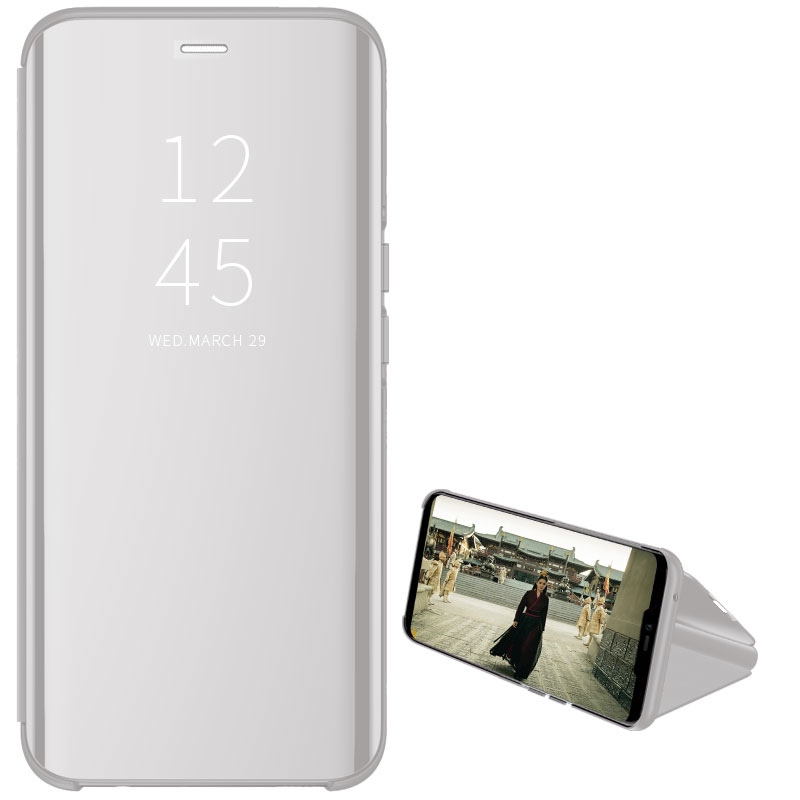 Para Samsung Galaxy Z Fold 2 funda de lujo con espejo de vista transparente funda de teléfono con soporte abatible de cuero para Samsung ZFold 2 SM-F916B contraportada: Negro