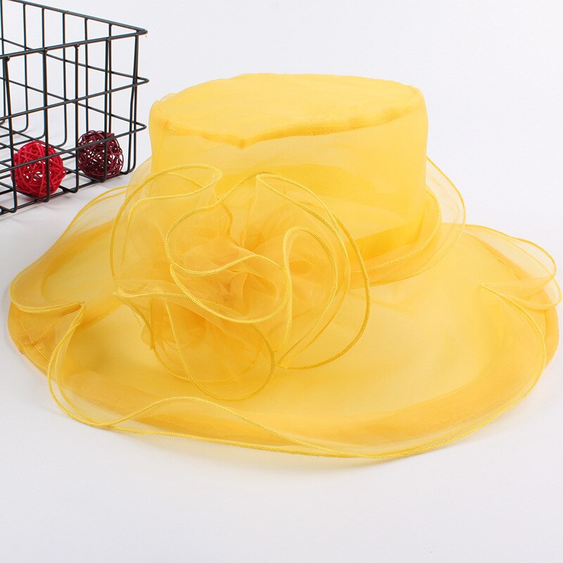 Elegante Dames Hoed Organza Hoed Bruids Hoed Mesh Hoed Party Gelegenheid Hoed Bruiloft Buiten Voor Jurk Vrouwen Zonnehoed cap Voor Vrouwen: YELLOW