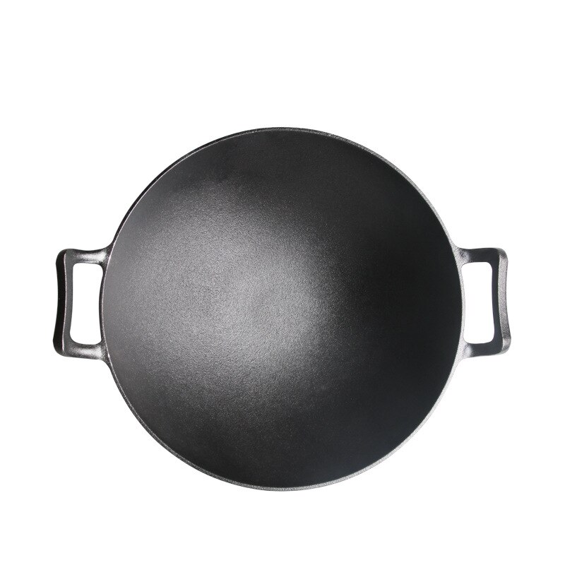 Gietijzeren Wok Dubbele Oor Ronde Bodem Grote Wok 36 Cm Ongecoat Oude Gietijzeren Pan Verdikking