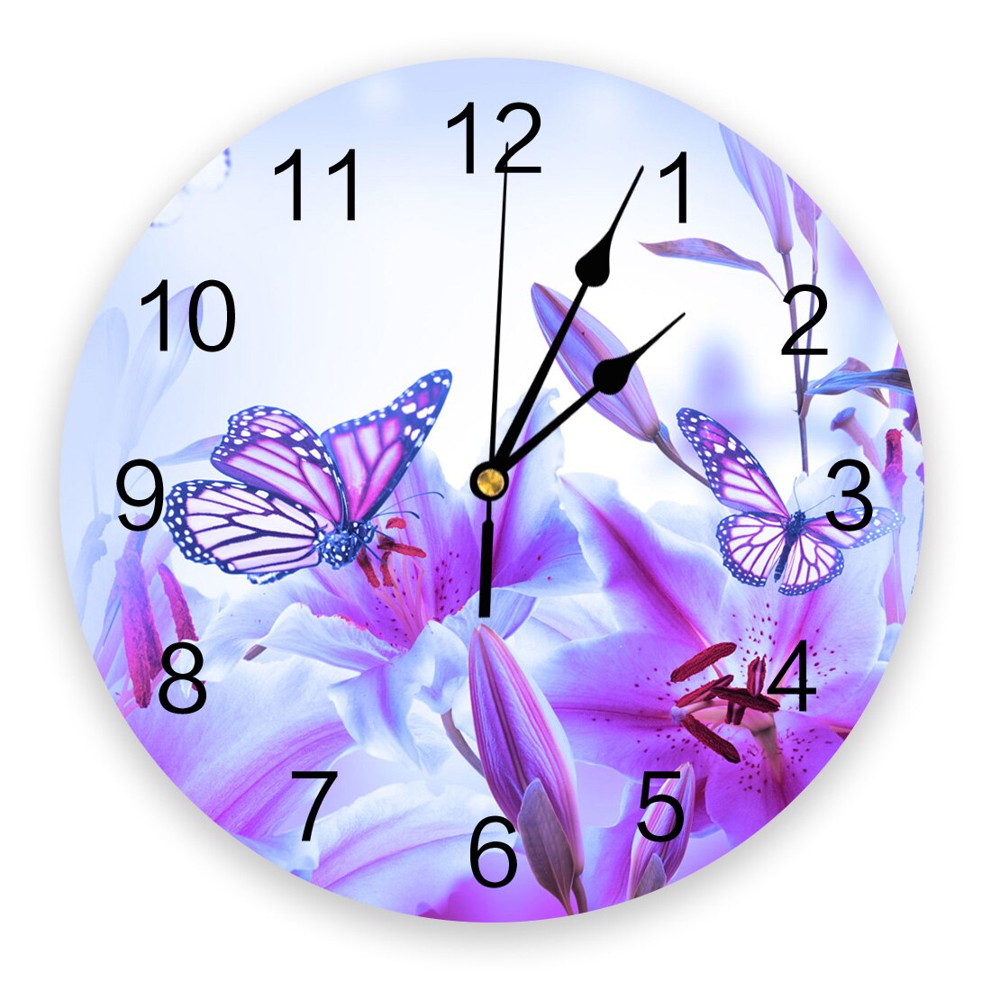 Lila fjäril lilja blomma pvc väggklocka vardagsrum sovrum vägg digital klocka heminredning väggklocka modern