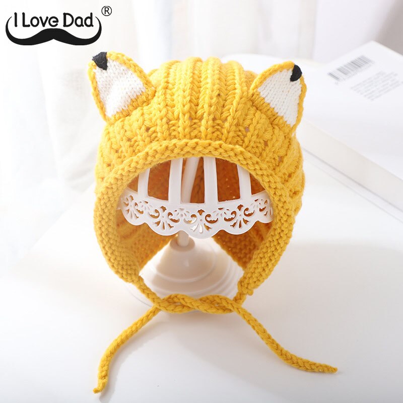 Cartoon Oren Baby Hoed Cap Winter Warm Gebreide Baby Jongens Meisjes Hoed Met Vetersluiting Kids Hoed Motorkap Kinderen Caps Beanie