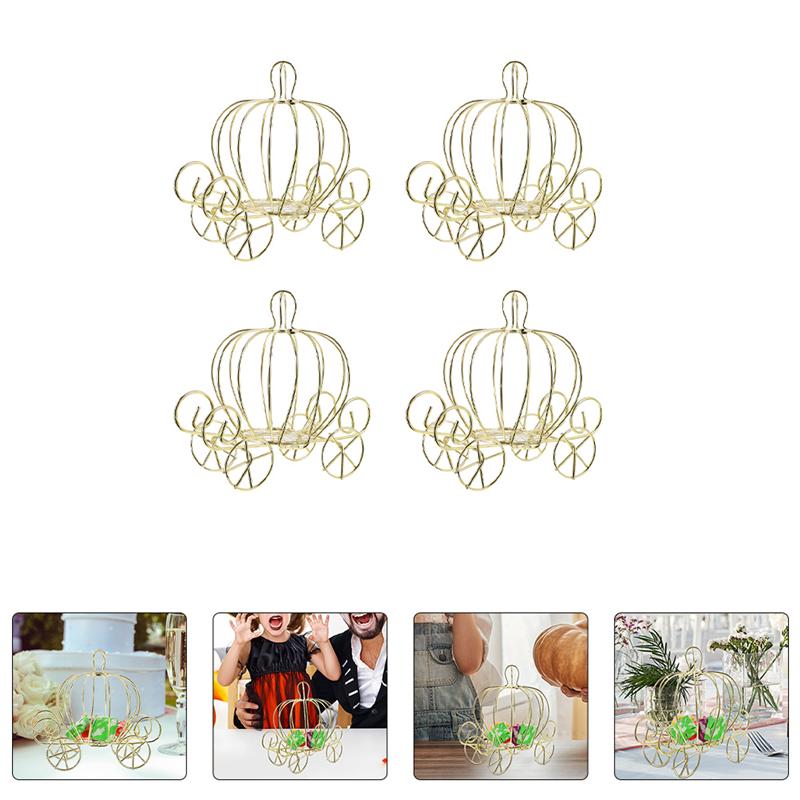 4Pcs Pompoen Vervoer Decor Candy Houder Pompoen Winkelwagen Metal Candy Box