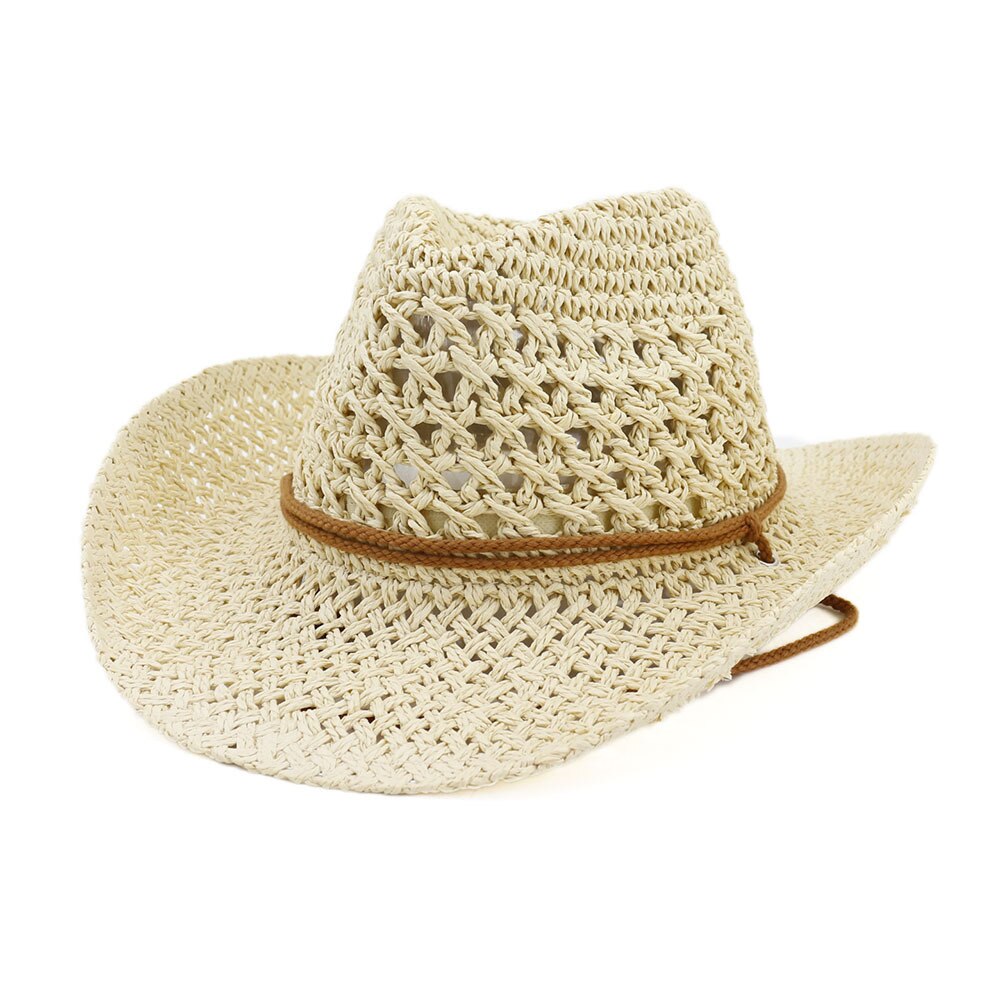 Sommer Sonne Strand Stroh Hütte Frauen Männer Breite Krempe Hüte Handgemachte lässig Westlichen Stil Cowboy Hütte: Beige